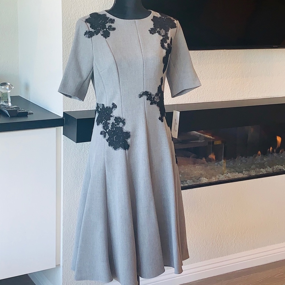 Elegant Terri Jon wool dress with lace Appliqué